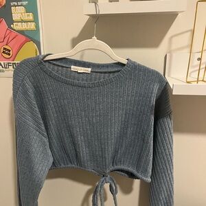 Blue Ribbed Crop Sweater